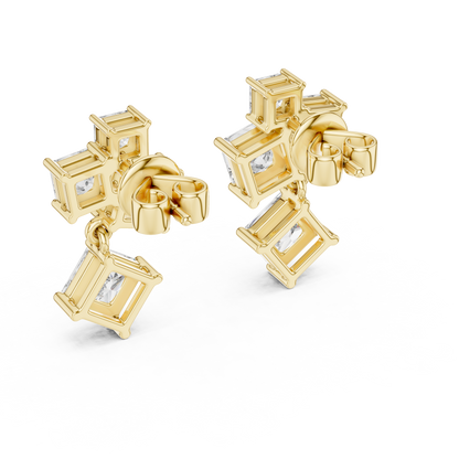 Geometric Asymmetric Statement Princess Cut Lab Grown Diamond Stud Dangle Earrings