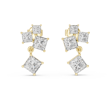 Geometric Asymmetric Statement Princess Cut Lab Grown Diamond Stud Dangle Earrings