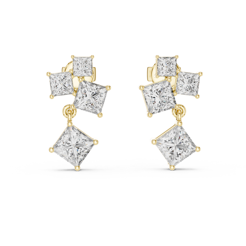 Geometric Asymmetric Statement Princess Cut Lab Grown Diamond Stud Dangle Earrings