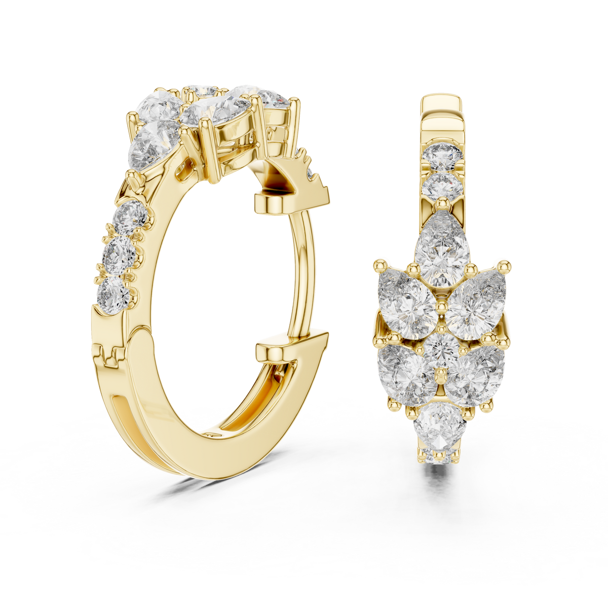 Pear and Round Lab Grown Diamond Cluster Huggie Hoop Earrings