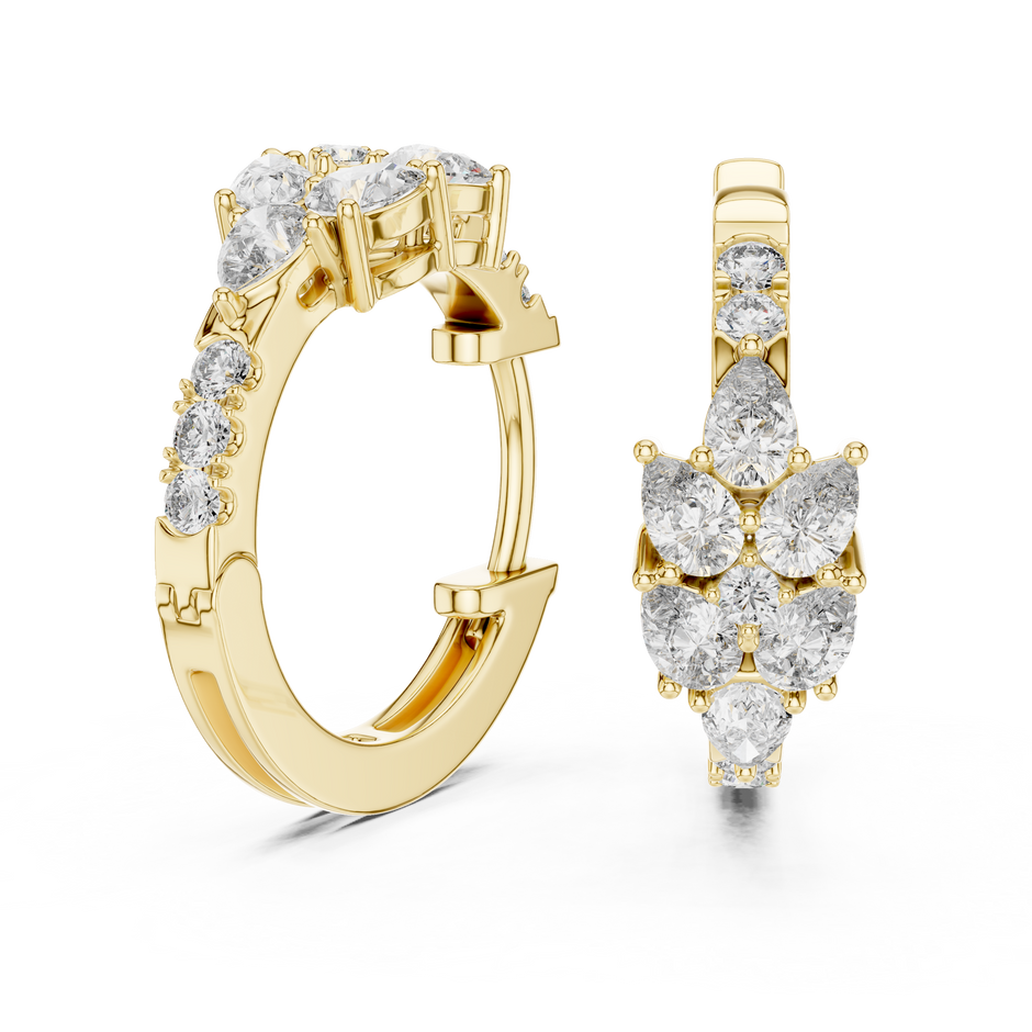 Pear and Round Lab Grown Diamond Cluster Huggie Hoop Earrings
