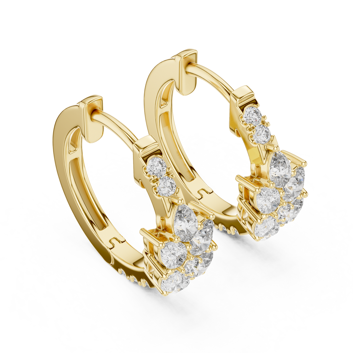 Pear and Round Lab Grown Diamond Cluster Huggie Hoop Earrings