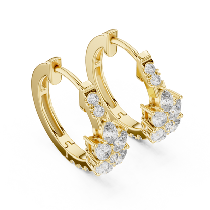 Pear and Round Lab Grown Diamond Cluster Huggie Hoop Earrings
