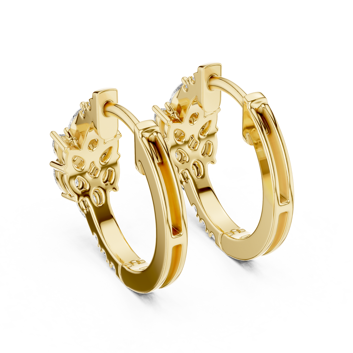 Pear and Round Lab Grown Diamond Cluster Huggie Hoop Earrings