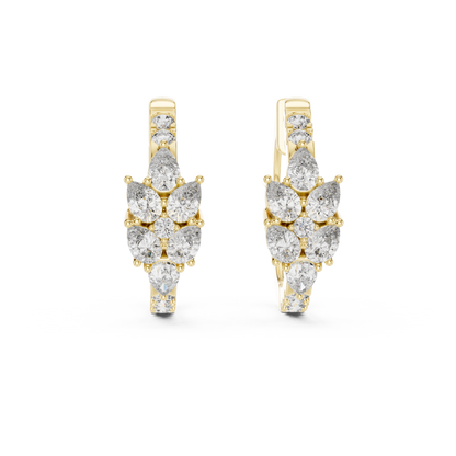 Pear and Round Lab Grown Diamond Cluster Huggie Hoop Earrings