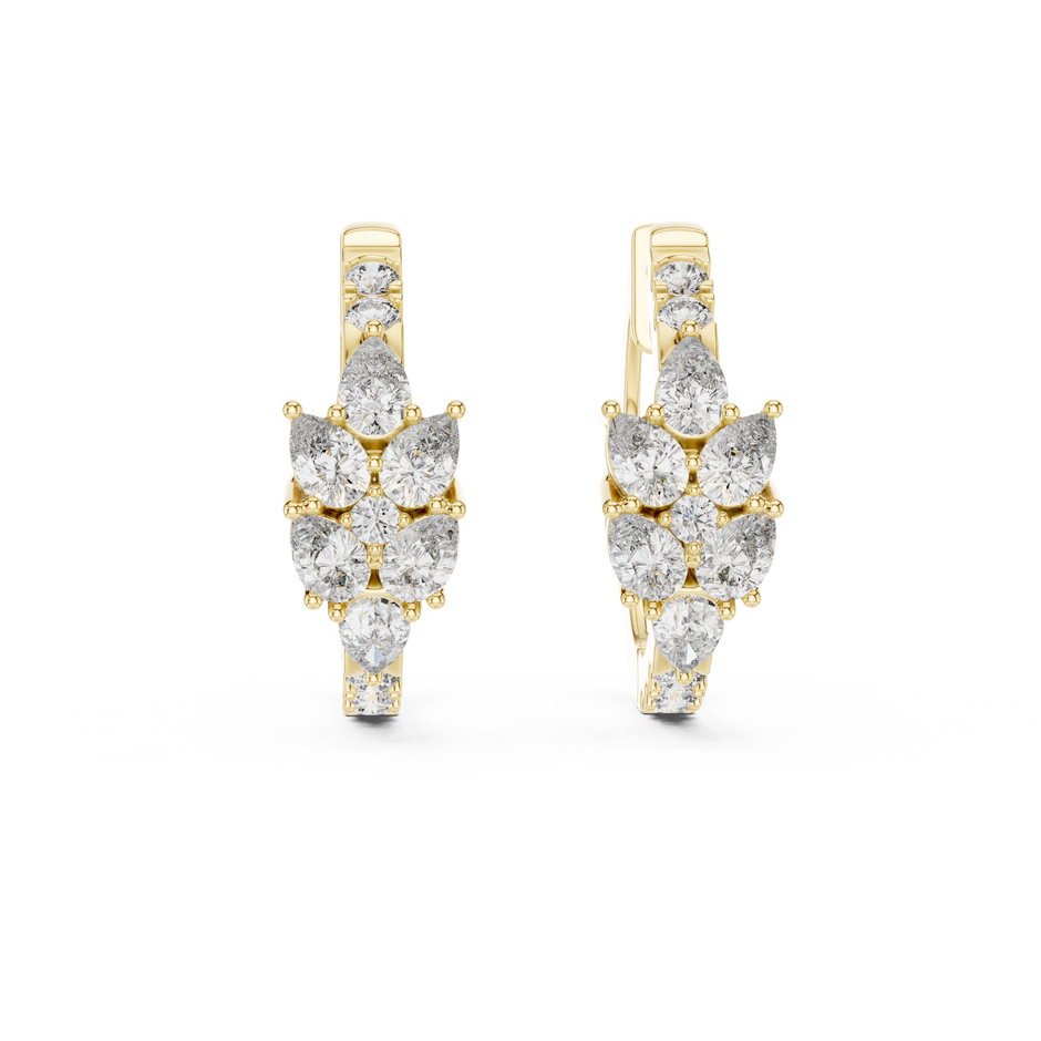 Pear and Round Lab Grown Diamond Cluster Huggie Hoop Earrings