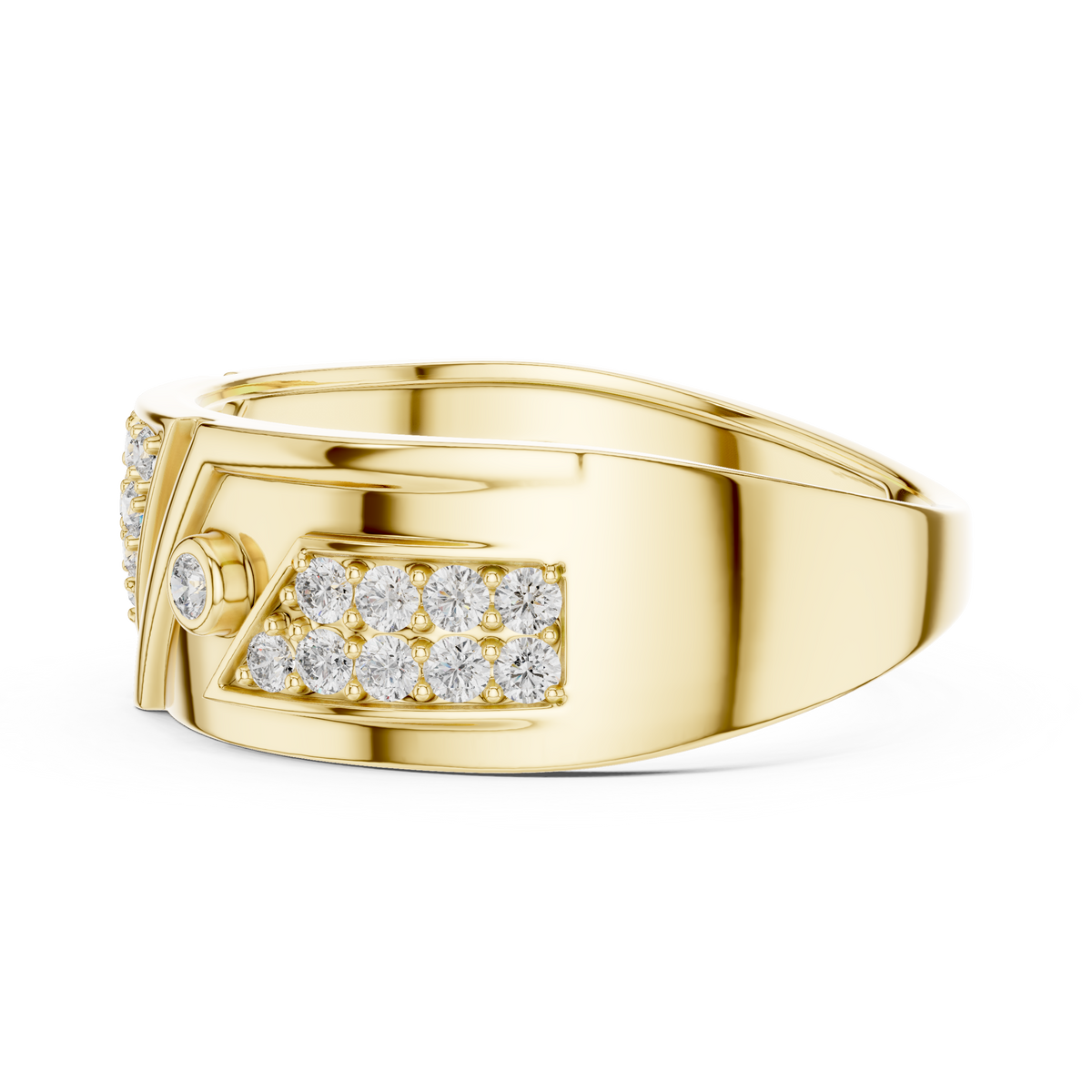 Inverted Triangle Pave Center Bezel Accent Lab Grown Diamond Ring