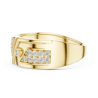 Inverted Triangle Pave Center Bezel Accent Lab Grown Diamond Ring