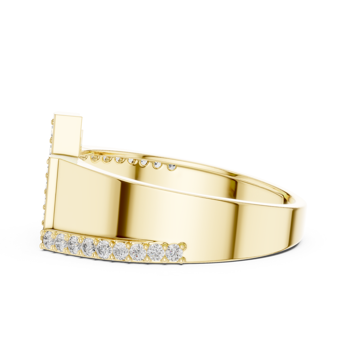 Asymmetrical Four Vertical Pave Bar Offset Trim Lab Grown Diamond Ring