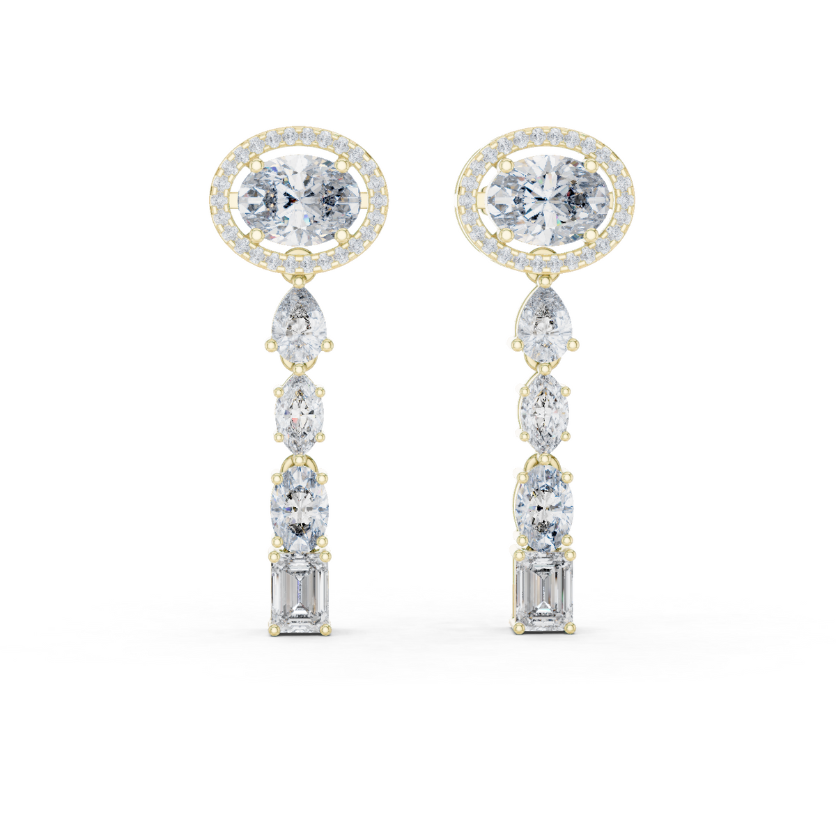 Oval Halo and Mixed-Cut Lab-Grown Diamond Drop Earrings