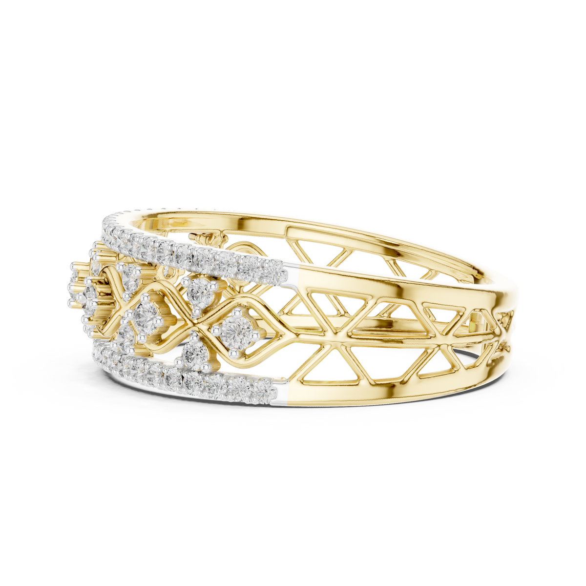 Multi Band Geometric Pave Set Lab Grown Diamond Ring