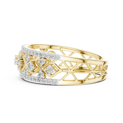 Multi Band Geometric Pave Set Lab Grown Diamond Ring