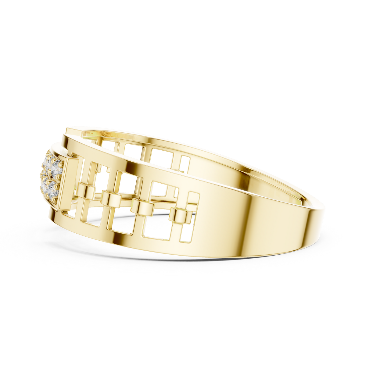 The Imperial Geometric Lattice Dual Row Pave Center Lab Grown Diamond Ring