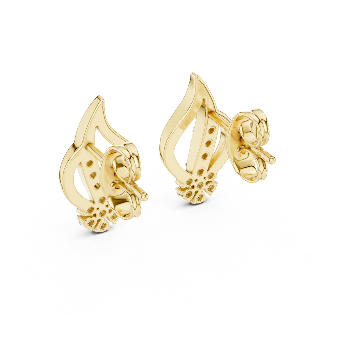 Round Pave Set Leaf Motif Lab Grown Diamond Earring