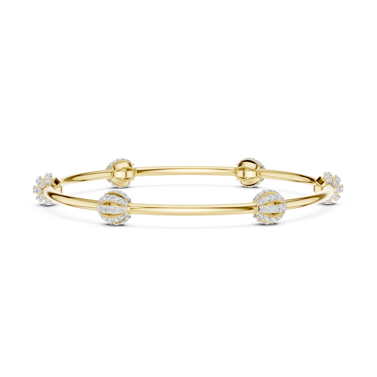 Gold Bangle Bracelet with Diamond-Accented Station Motifs