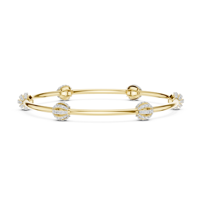 Gold Bangle Bracelet with Diamond-Accented Station Motifs