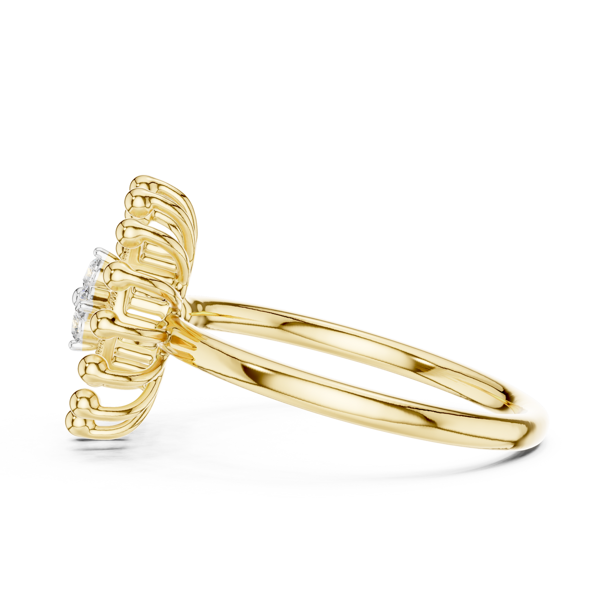 Sunburst Halo Beaded Cluster Lab Grown Diamond Ring