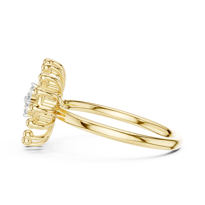 Sunburst Halo Beaded Cluster Lab Grown Diamond Ring