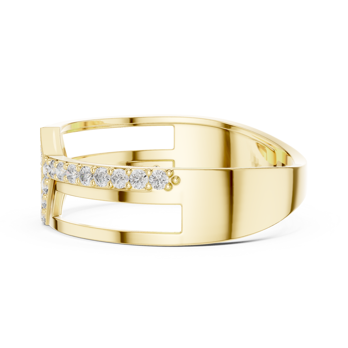 Geometric Chevron Pave Center Lab Grown Diamond Ring