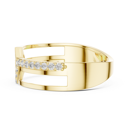Geometric Chevron Pave Center Lab Grown Diamond Ring