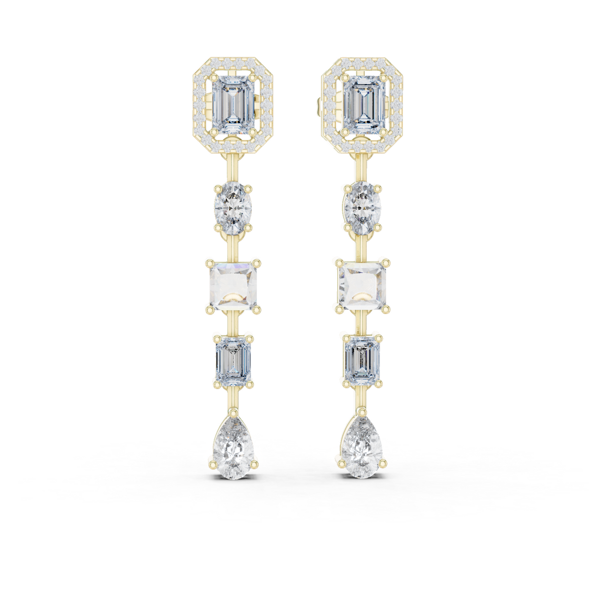 Emerald Halo and Mixed-Cut Lab-Grown Diamond Drop Earrings