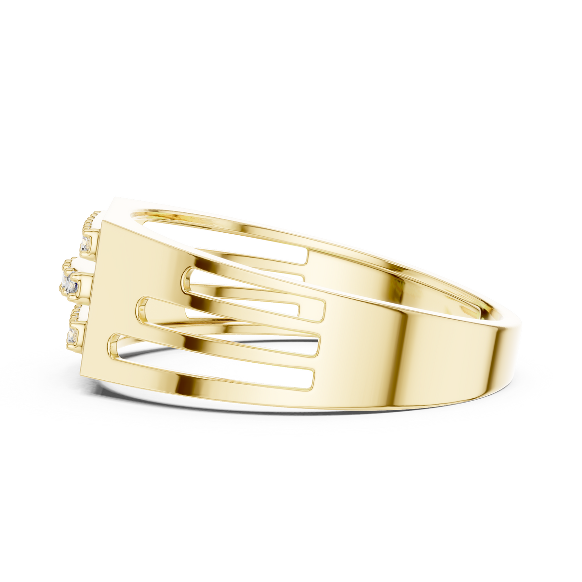 Triple Horizontal Pave Bar Slotted Shoulder Lab Grown Diamond Ring