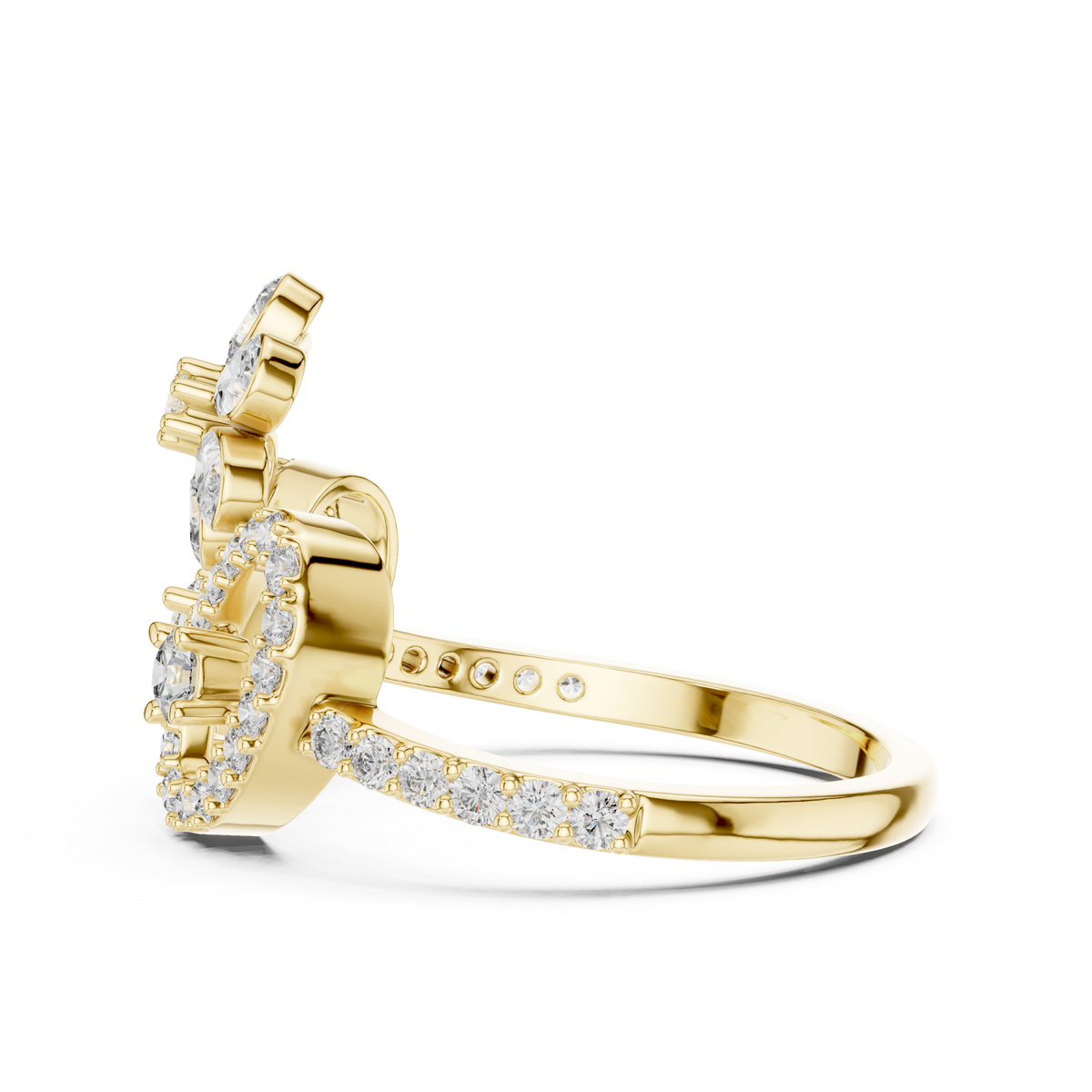 Floral Blossom Pear Motif Openwork Pave Lab Grown Diamond Ring