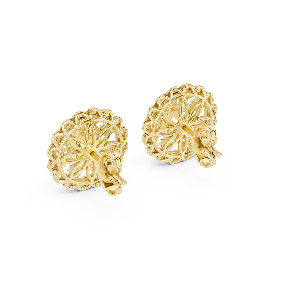 Round Cut Floral Medallion Lab Grown Diamond Earrings