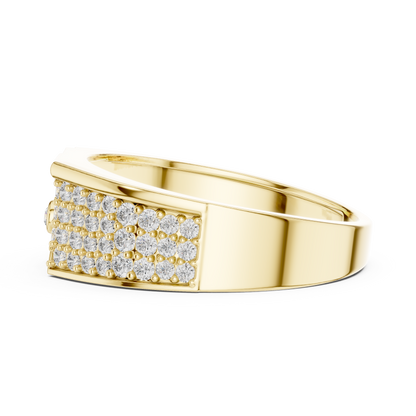 Asymmetrical Diagonal Bezel Solitaire Pave Signet Lab Grown Diamond Ring