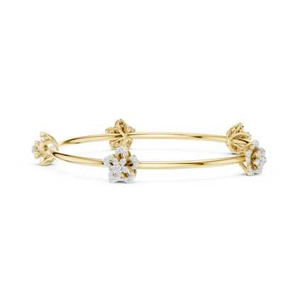 Gold Floral Bloom Station Bangle with Diamond Petals