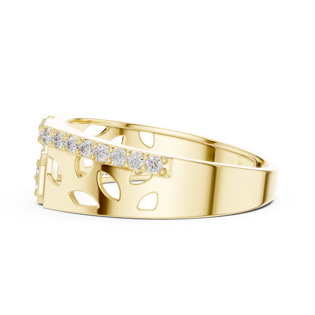 Dual Octagon Pave Leaf Openwork Lab Grown Diamond Ring