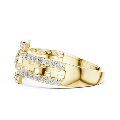 Round Cluster Center Openwork Brick Lattice Lab Grown Diamond Ring