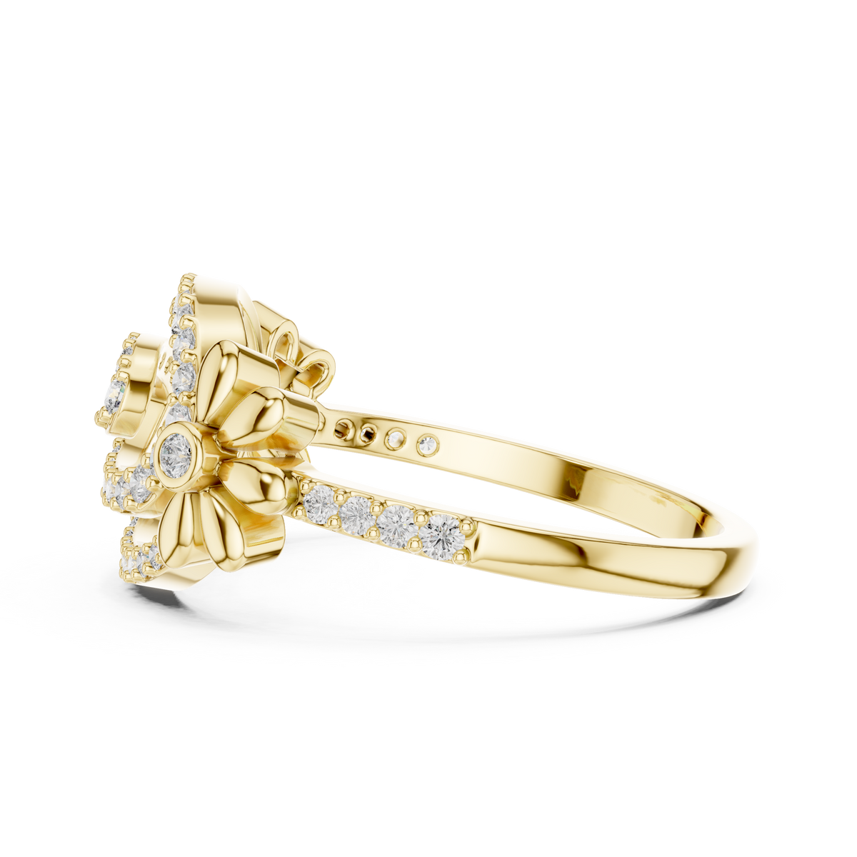 Spiral Swirl Pave Oval Daisy Lab Grown Diamond Ring