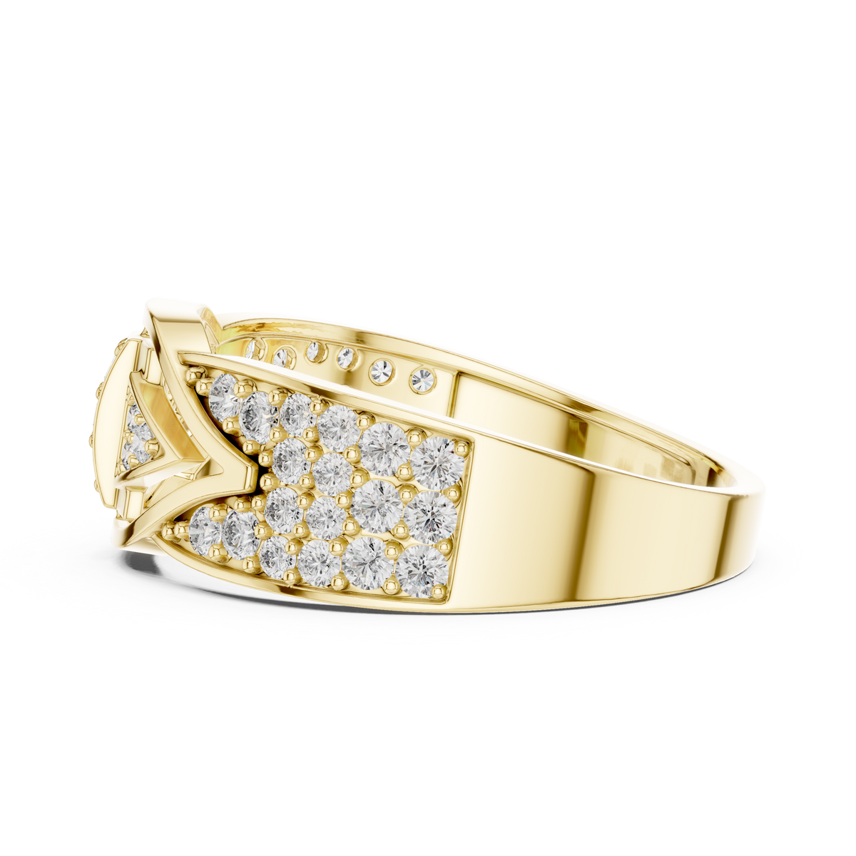 Geometric Center Bar Flanking Pave Triangles Lab Grown Diamond Ring