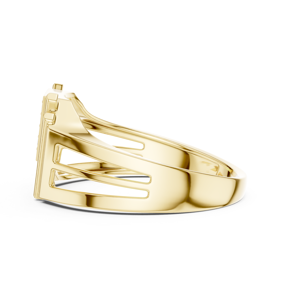Inverted Triangle Pave Stepped Rib Openwork Lab Grown Diamond Ring