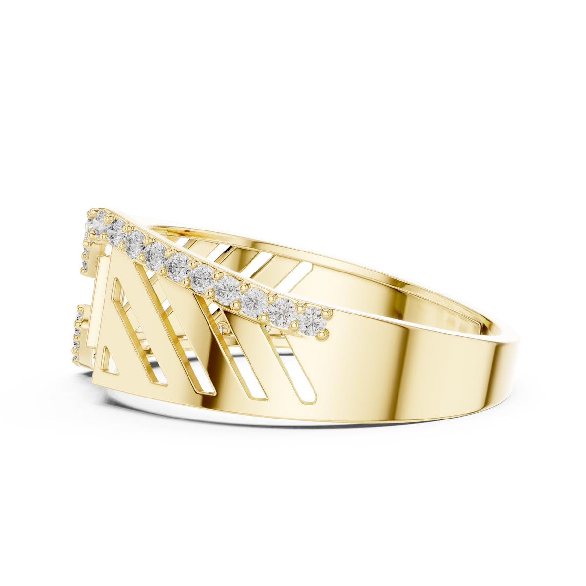Geometric Square Center S Curve Pave Openwork Lab Grown Diamond Ring