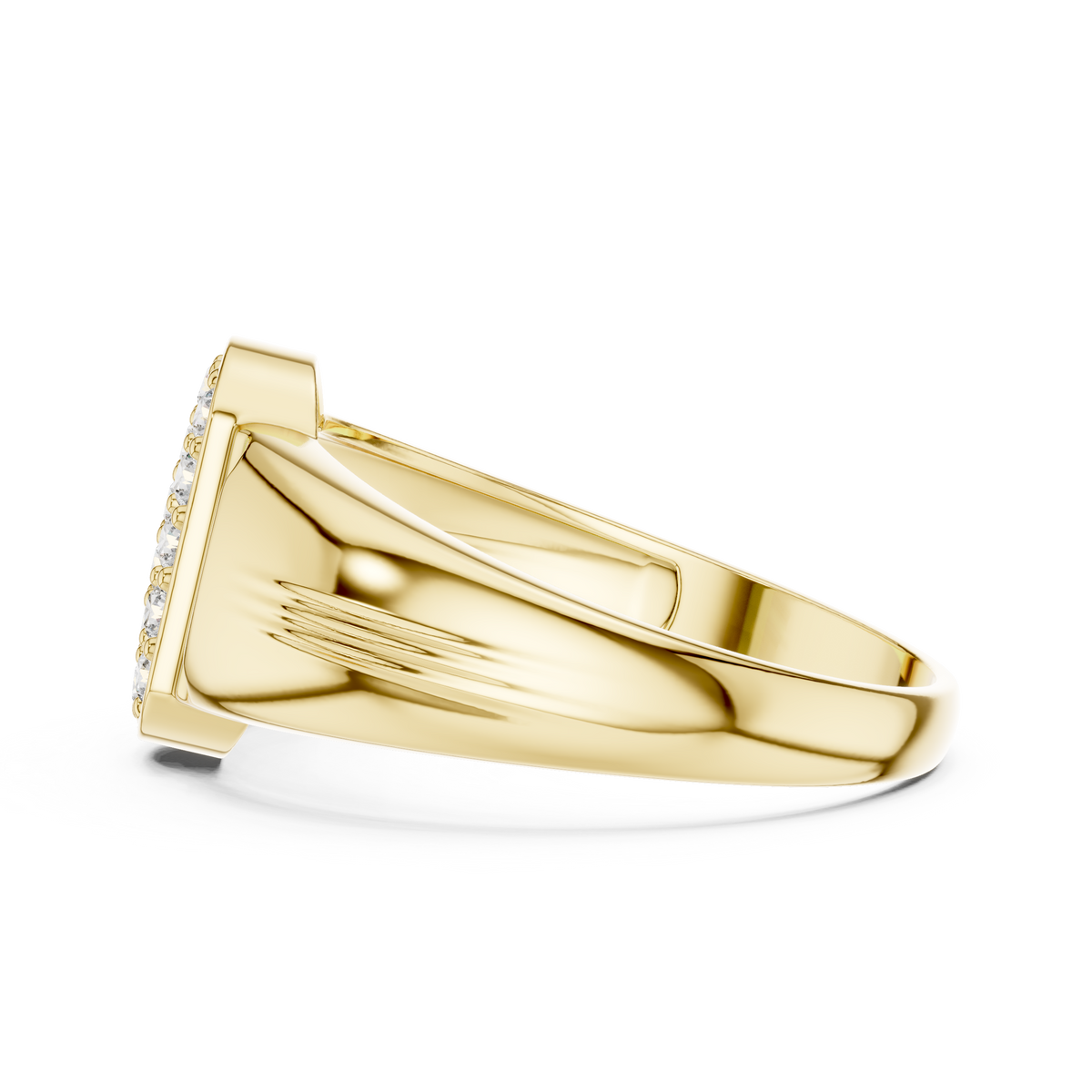 Elongated Oval Pave Vertical Ribbed Collar Lab Grown Diamond Signet Ring
