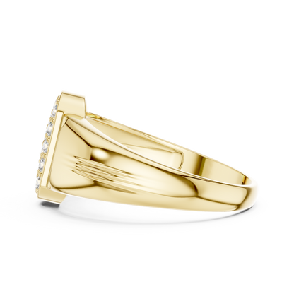 Elongated Oval Pave Vertical Ribbed Collar Lab Grown Diamond Signet Ring