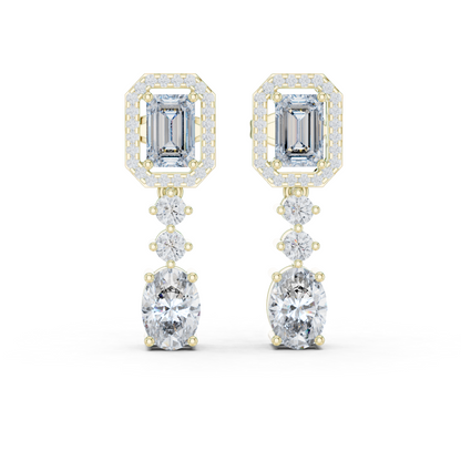Emerald Halo and Mixed-Cut Lab-Grown Diamond Drop Earrings
