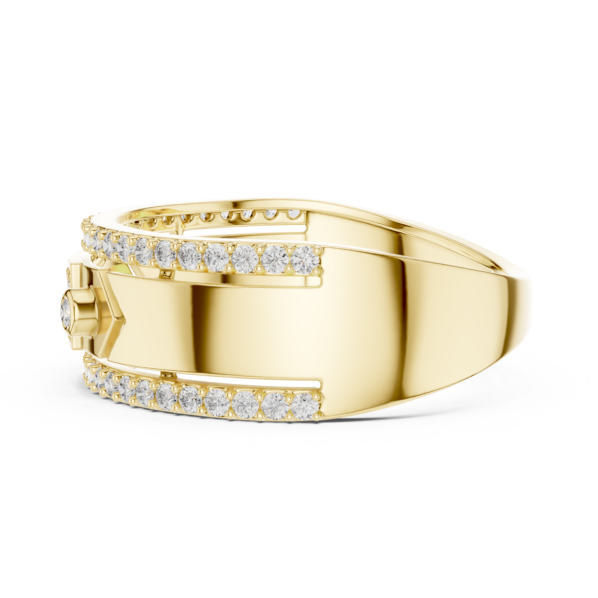 Hexagonal Bezel Square Pave Lab Grown Diamond Ring