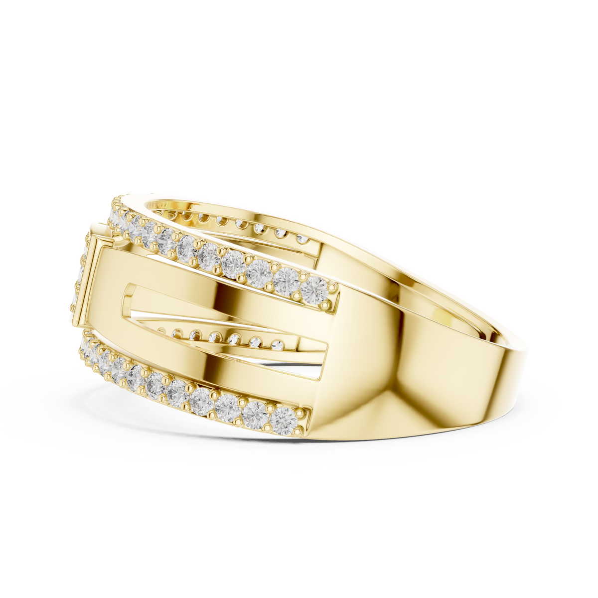 Square Center Pave Double Row Trim Lab Grown Diamond Ring