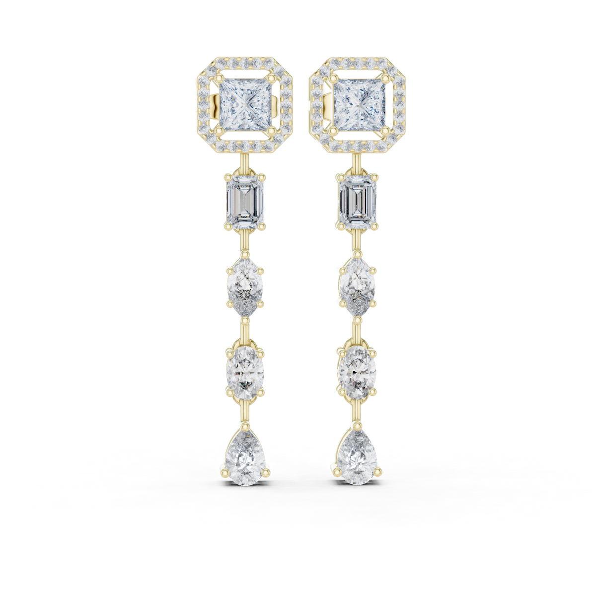 Princess Halo and Mixed-Cut Lab-Grown Diamond Drop Earrings