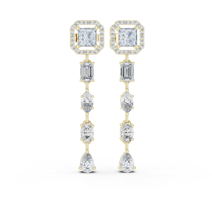 Princess Halo and Mixed-Cut Lab-Grown Diamond Drop Earrings