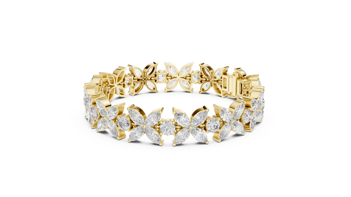 Floral Cluster Marquise and Round Cut Lab Grown Diamond Tennis Bracelet