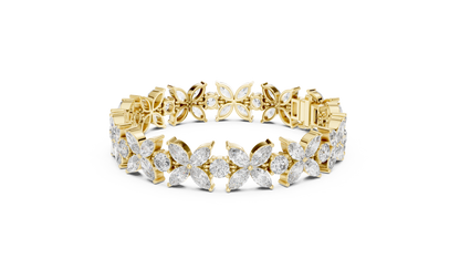 Floral Cluster Marquise and Round Cut Lab Grown Diamond Tennis Bracelet