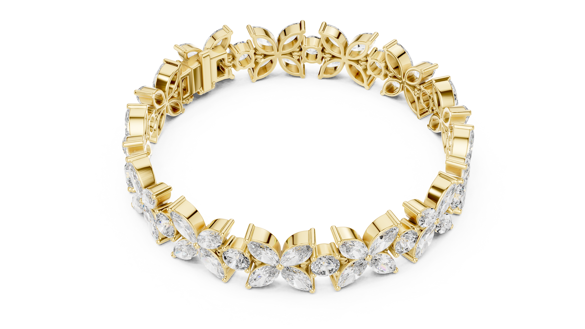 Floral Cluster Marquise and Round Cut Lab Grown Diamond Tennis Bracelet