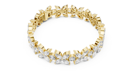 Floral Cluster Marquise and Round Cut Lab Grown Diamond Tennis Bracelet