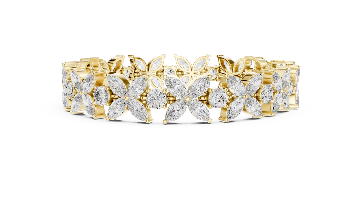 Floral Cluster Marquise and Round Cut Lab Grown Diamond Tennis Bracelet