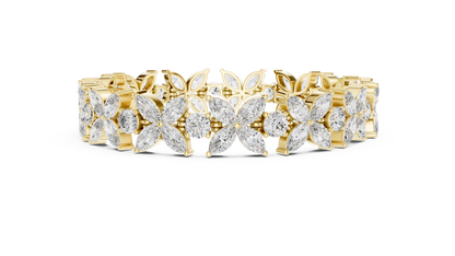 Floral Cluster Marquise and Round Cut Lab Grown Diamond Tennis Bracelet