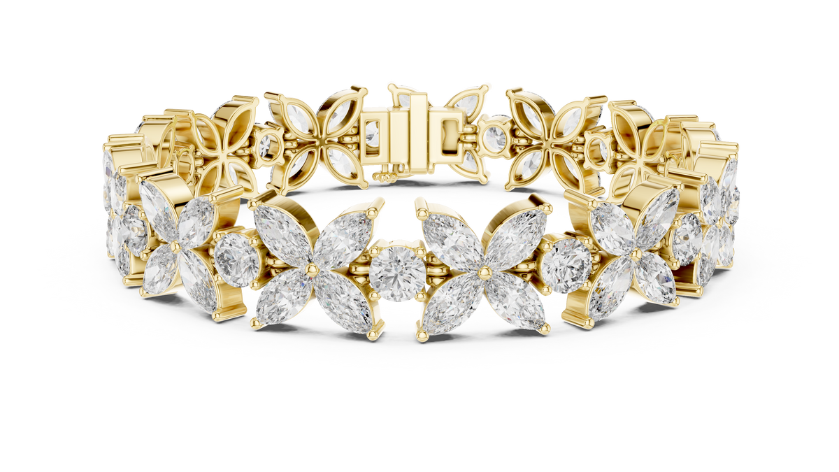 Floral Cluster Marquise and Round Cut Lab Grown Diamond Tennis Bracelet